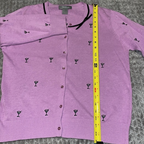 SML Design 3/4 Sleeve Button Down Sweater with Martini Glass Embroidered Design. - Picture 5 of 10